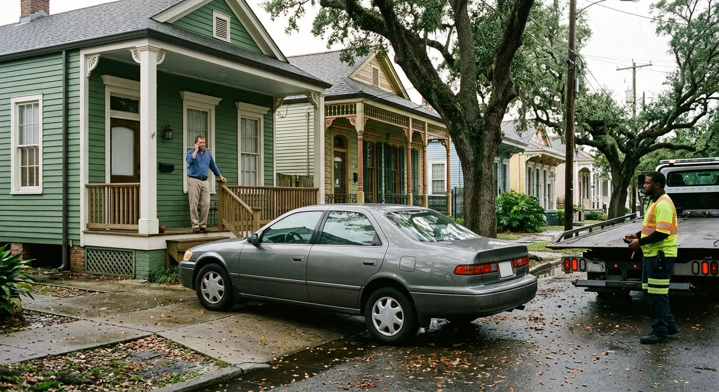 Sedan parked across a residential driveway in New Orleans
